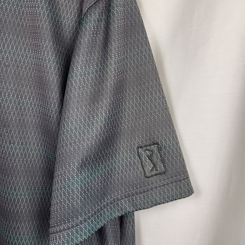 PGA Tour Golf Polo Shirt Mens Large Gray Green Pattern Performance Short Sleeve - Picture 2 of 6